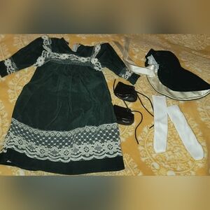 Vintage 1950-60's Baby Doll Dress Set With Socks,Shoes And Bonnet
